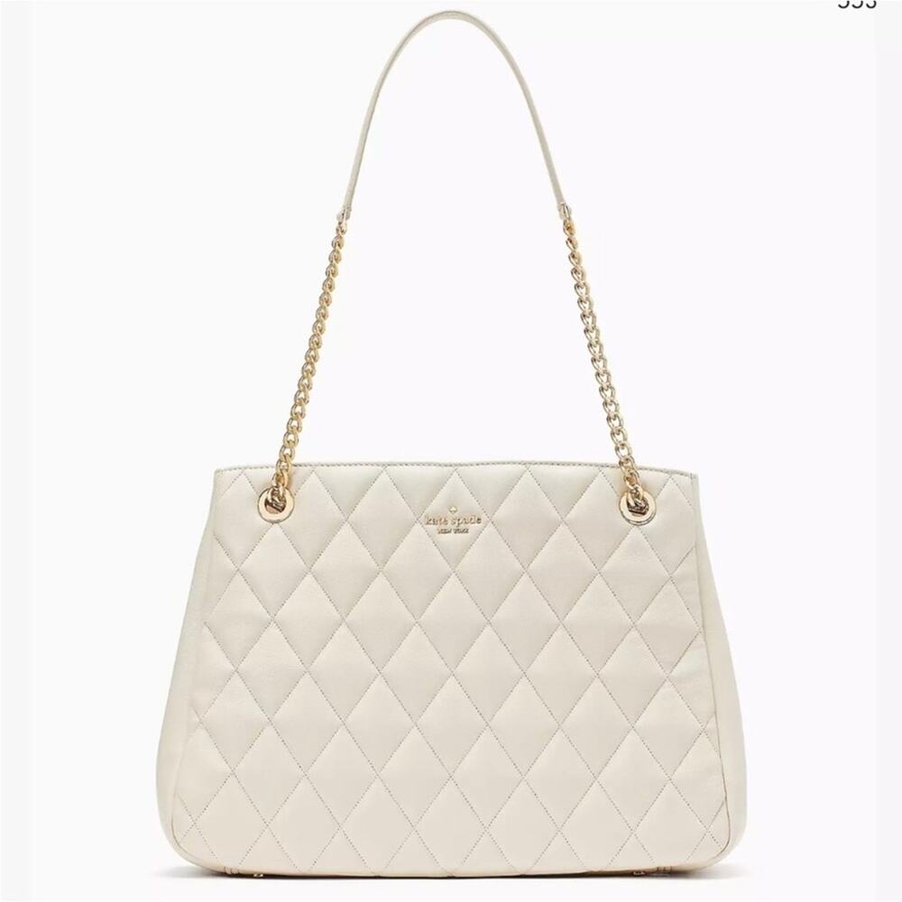 Kate Spade NY Carey Tote Parchment Gold Chain with Pink Dust Bag Retail $549 NWT